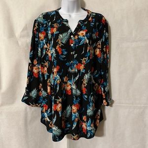 Cocomo Multi-Color Pleated Front 3/4 Sleeve Blouse